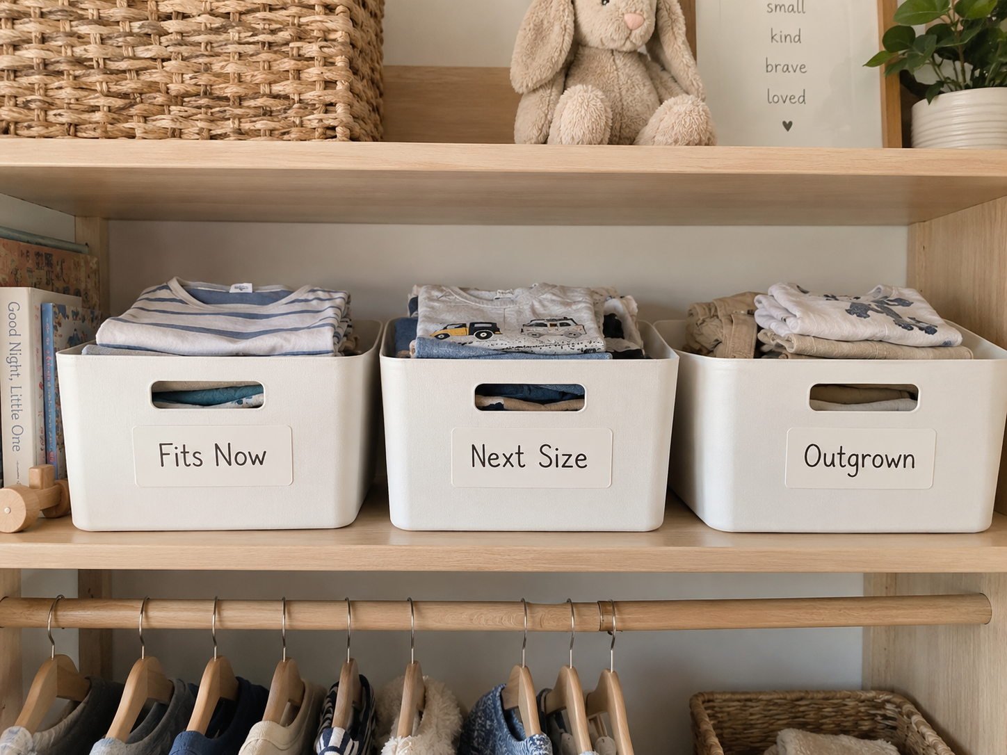 organize-kids-clothes-by-size-2.jpg Labeled storage bins for organizing kids clothes by size